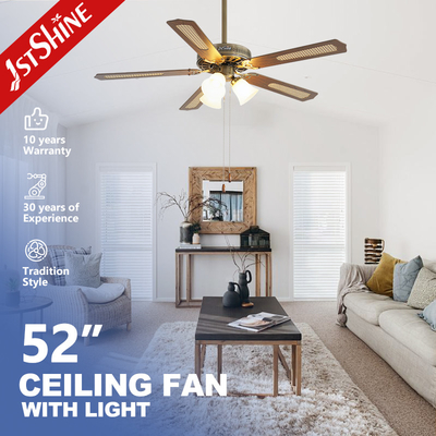 jakość  Classic Antique Brass Ceiling Fan With Light  Pull Chain AC Motor 5 Mdf Blade fabryka