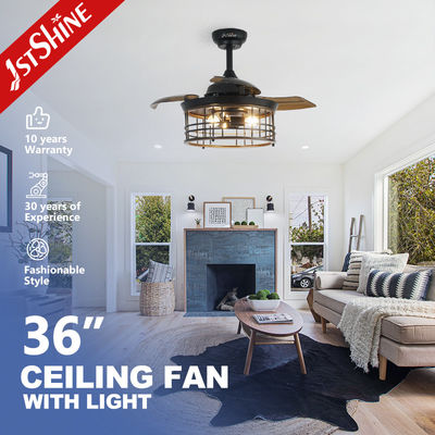 Dobra cena. 36-calowa klatka stalowa w pomieszczeniach E27 * 3 żarówka LED niewidzialny wentylator sufitowy z wyciągalnym ostrzem w Internecie